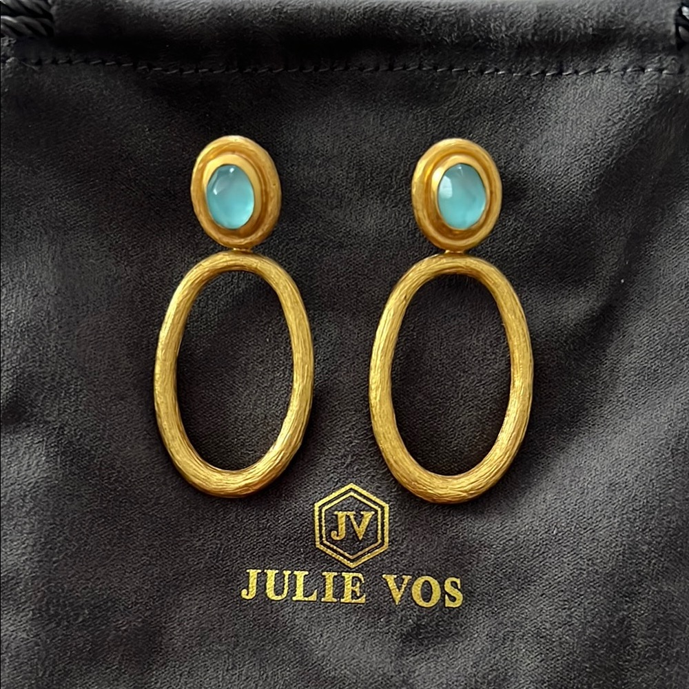 Julie Vos Gold and Blue Oval Earrings